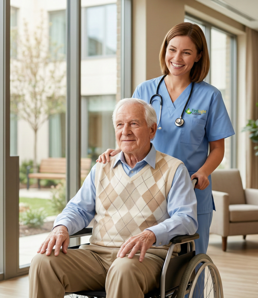 Firstlight home care senior with a PSW walking