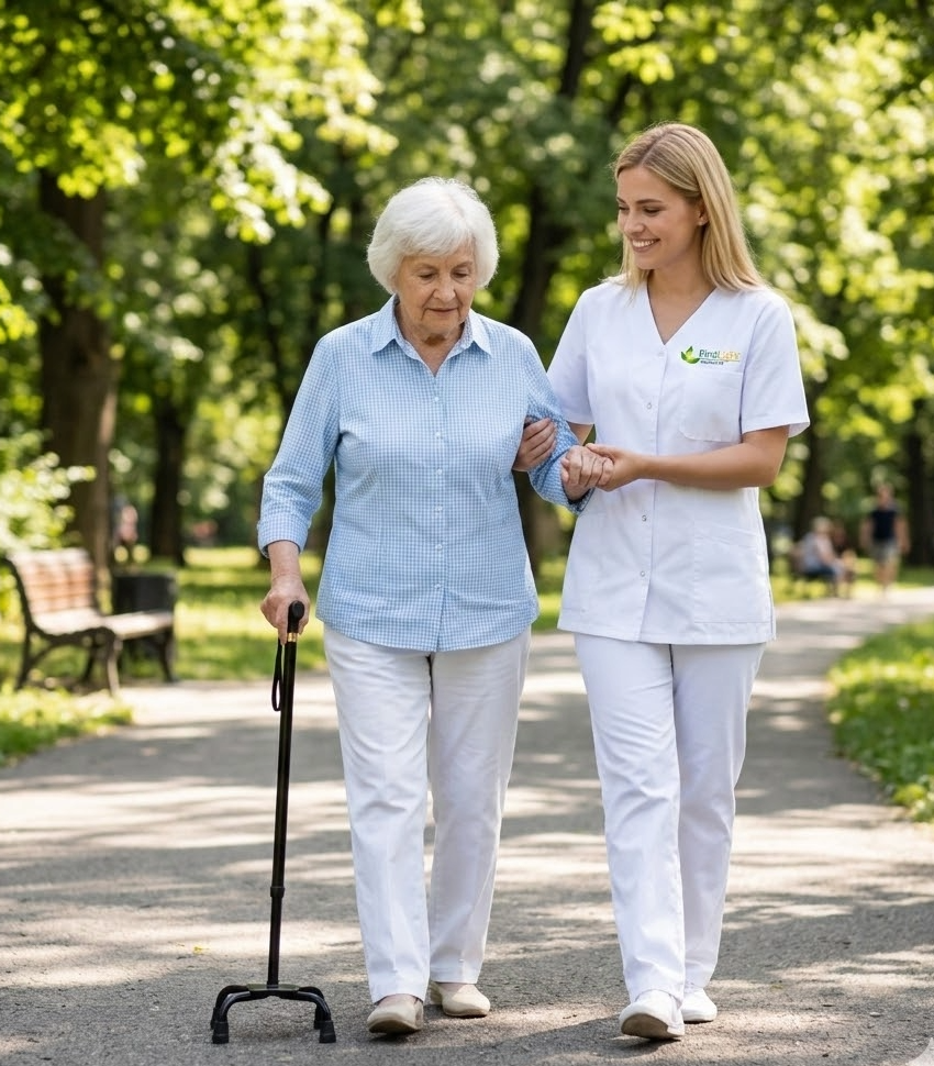Firstlight home care senior in the garden walking
