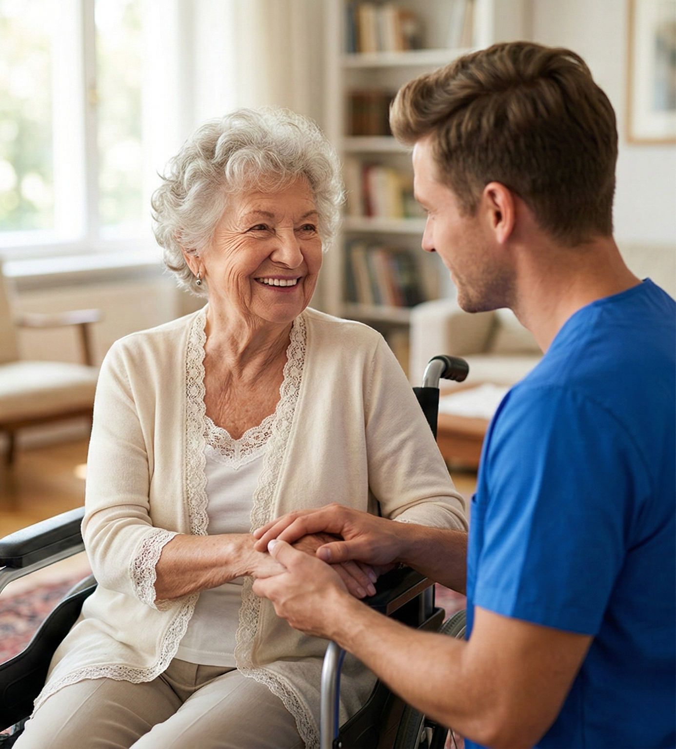 Firstlight Home Care senior with young male nurse